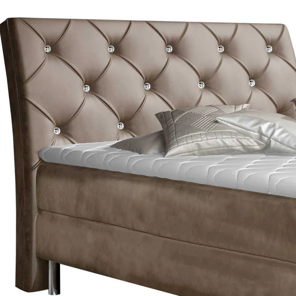 Wohnen Hellbraunes Boxbett mit Samtbezug - Gelvino