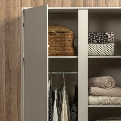 Wohnen Naturholzmöbel|Massivholzmöbel*Hellgrauer Kleiderschrank in modernem Design - Bai