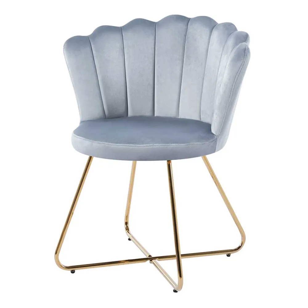 Wohnen Hellgrauer Muschel Polsterstuhl aus Samt - Usilvea (2er Set)