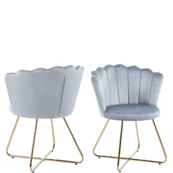 Wohnen Hellgrauer Muschel Polsterstuhl aus Samt - Usilvea (2er Set)