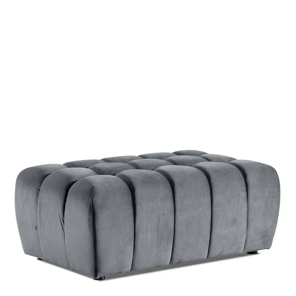 Wohnen Hellgrauer Polsterhocker mit Samtbezug - Grosky