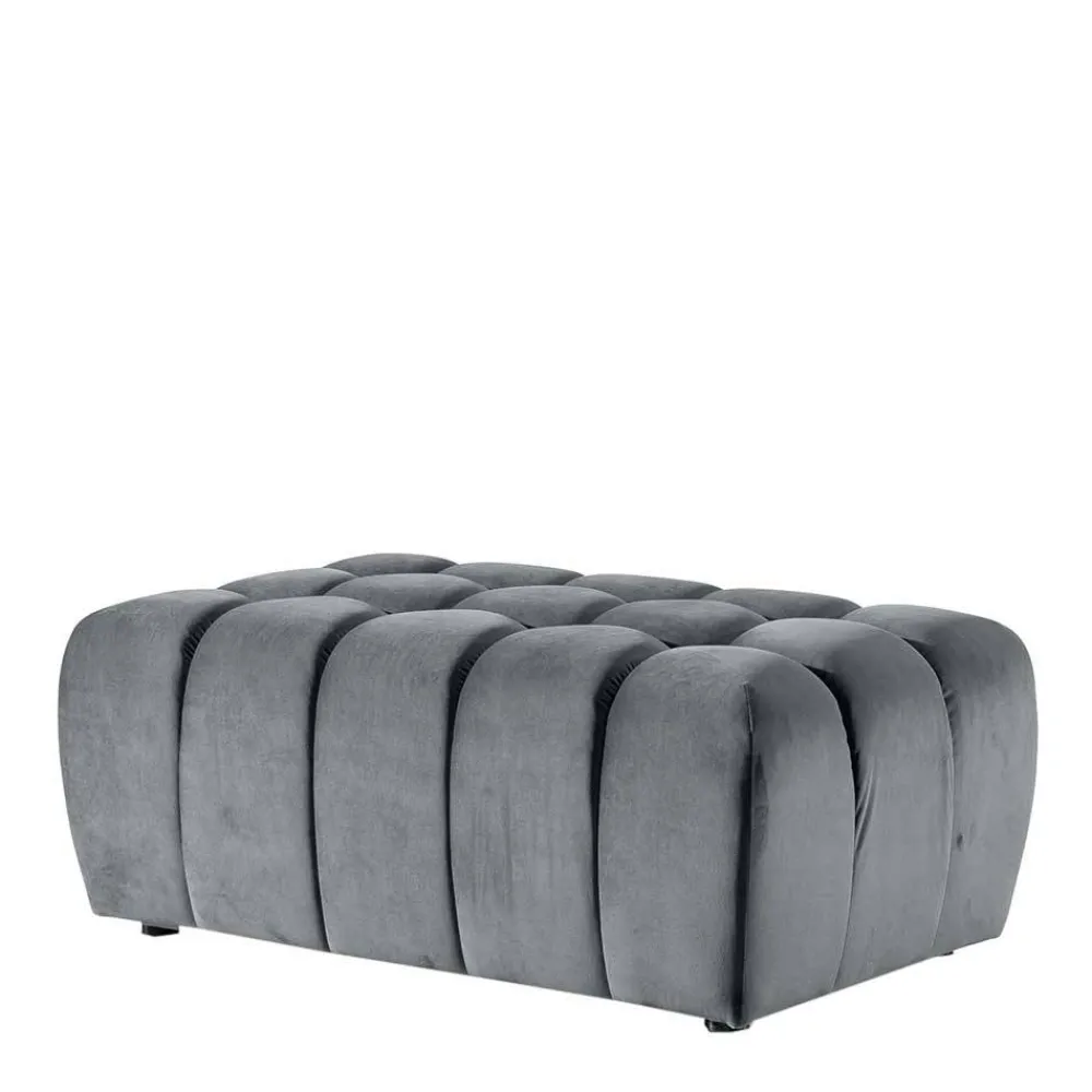 Wohnen Hellgrauer Polsterhocker mit Samtbezug - Grosky