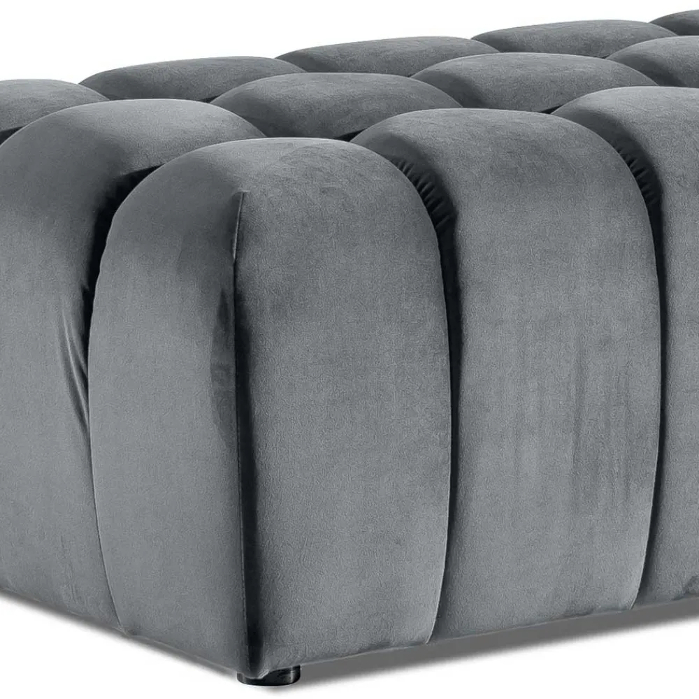 Wohnen Hellgrauer Polsterhocker mit Samtbezug - Grosky