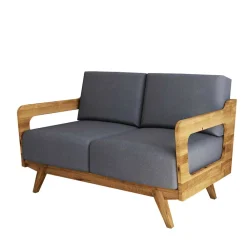 Wohnen Retro Möbel|Sofas*Hellgraues Stoff Sofa mit Wildeiche Gestell - Hardus