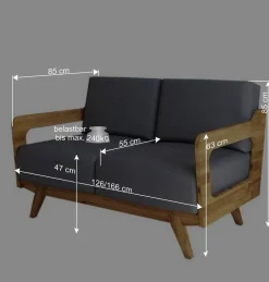 Wohnen Retro Möbel|Sofas*Hellgraues Stoff Sofa mit Wildeiche Gestell - Hardus
