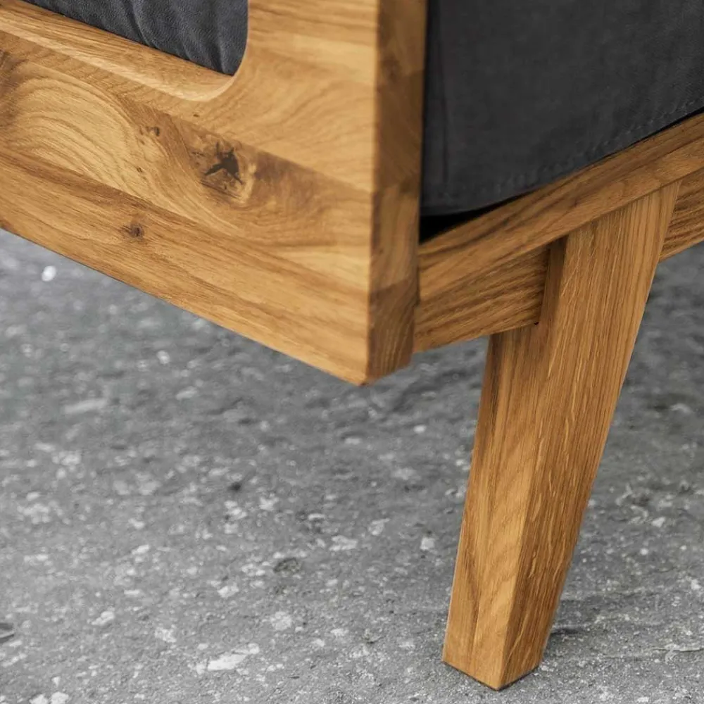 Wohnen Retro Möbel|Sofas*Hellgraues Stoff Sofa mit Wildeiche Gestell - Hardus