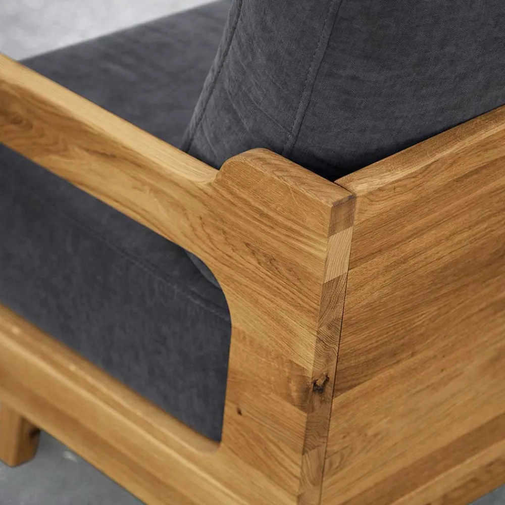Wohnen Retro Möbel|Sofas*Hellgraues Stoff Sofa mit Wildeiche Gestell - Hardus