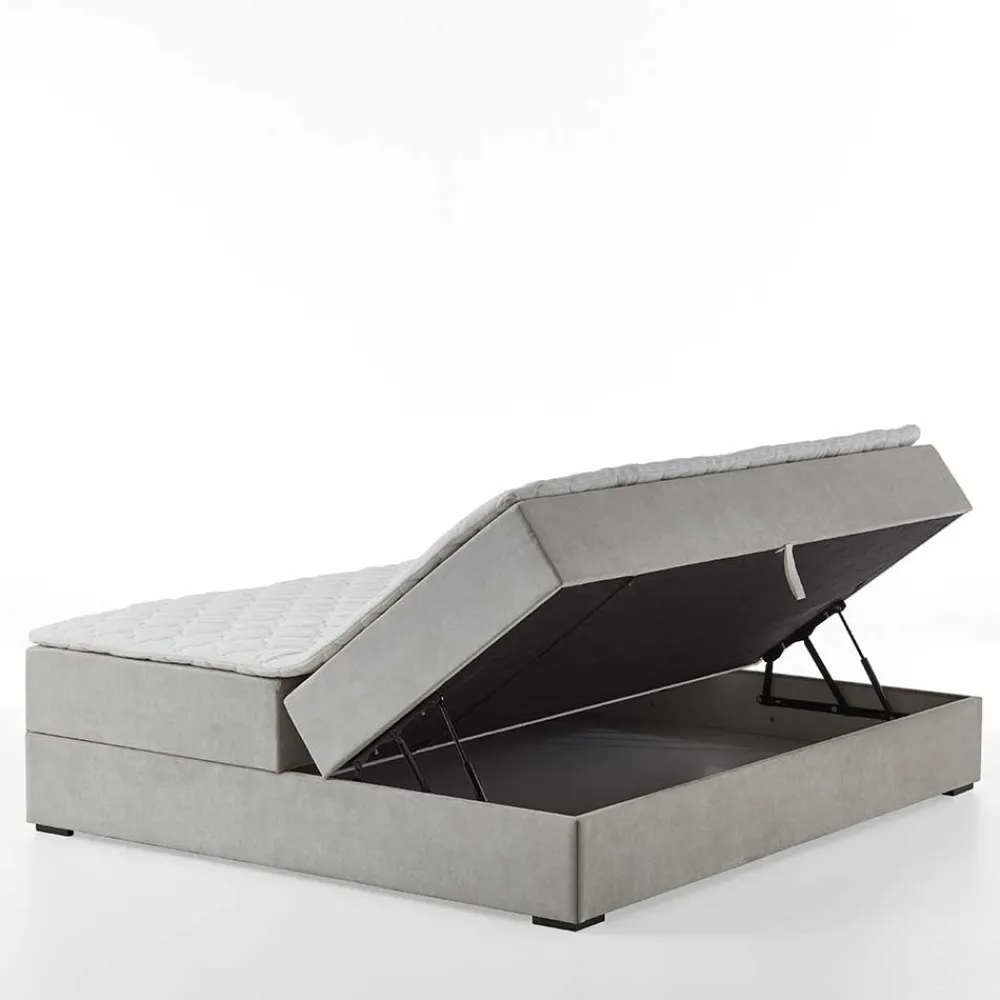 Wohnen Betten|Betten*Hellgraues Stoffbett ohne Kopfteil mit Bettkasten - Craig