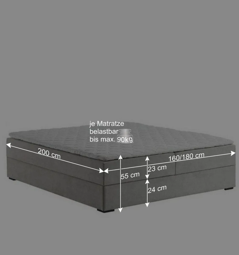 Wohnen Betten|Betten*Hellgraues Stoffbett ohne Kopfteil mit Bettkasten - Craig