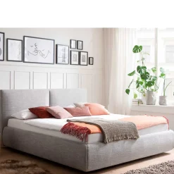 Wohnen Hellgraues 180x200 Bett inklusive Matratzen - Atlona