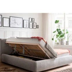 Wohnen Hellgraues 180x200 Bett inklusive Matratzen - Atlona