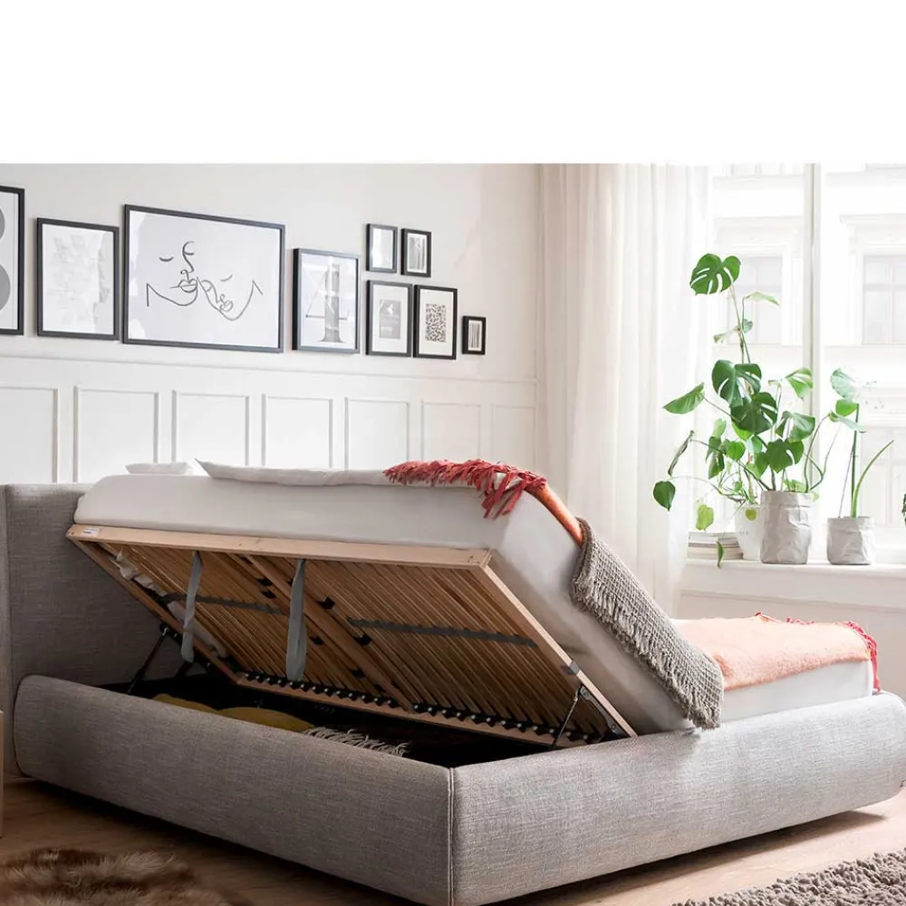 Wohnen Hellgraues 180x200 Bett inklusive Matratzen - Atlona