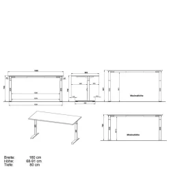 Wohnen Graue Möbel|Bürotische*Höhenverstellbarer Bürotisch in vier Größen - Tila