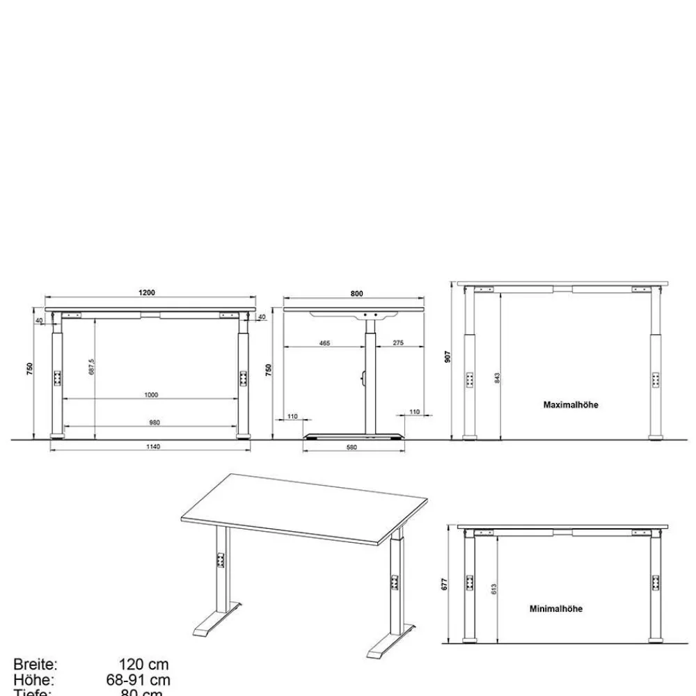 Wohnen Graue Möbel|Bürotische*Höhenverstellbarer Bürotisch in vier Größen - Tila
