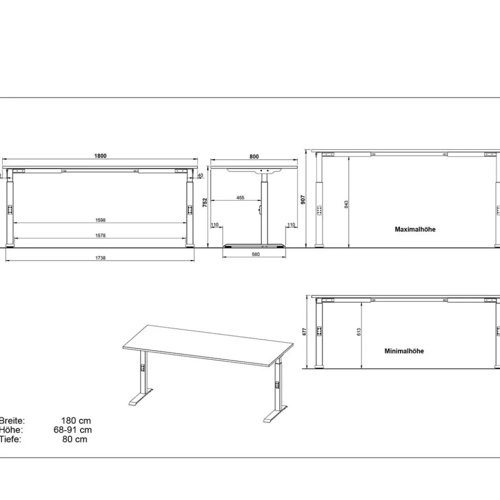 Wohnen Höhenverstellbarer Officetisch in vier Größen - Joina