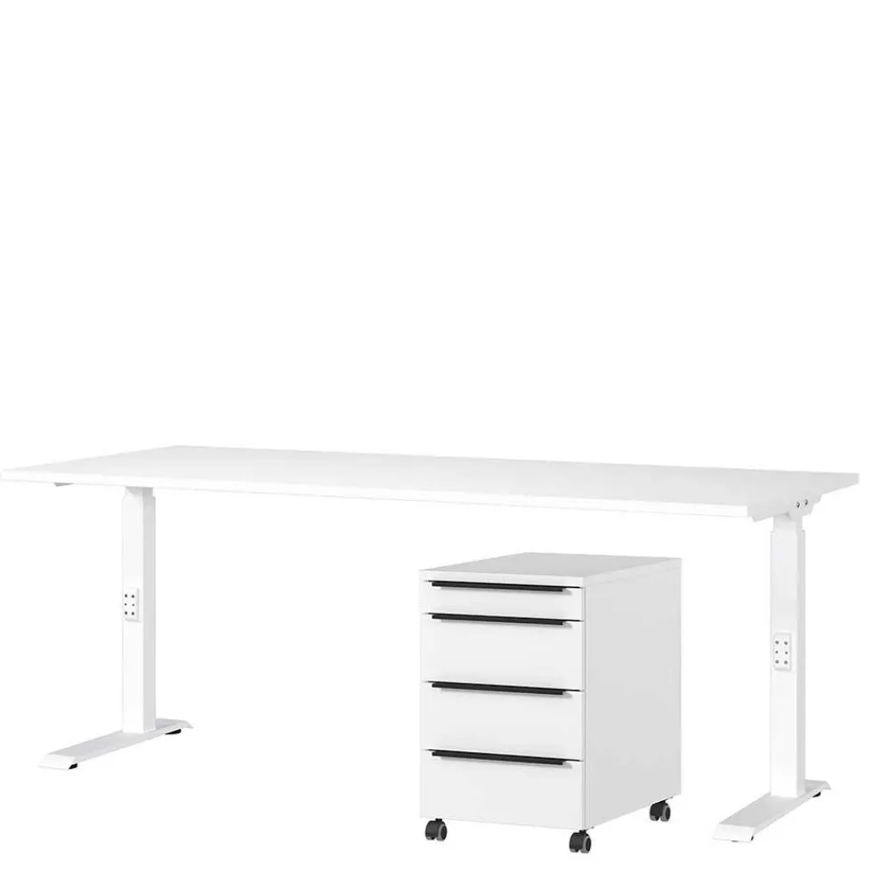 Wohnen Bürotische*Höhenverstellbarer Officetisch in Weiß - Sparkle (zweiteilig)