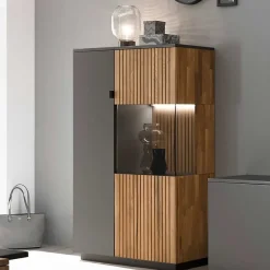 Wohnen Graue Möbel|Naturholzmöbel*Highboard in Eiche Bianco und Anthrazit - Cruzca I