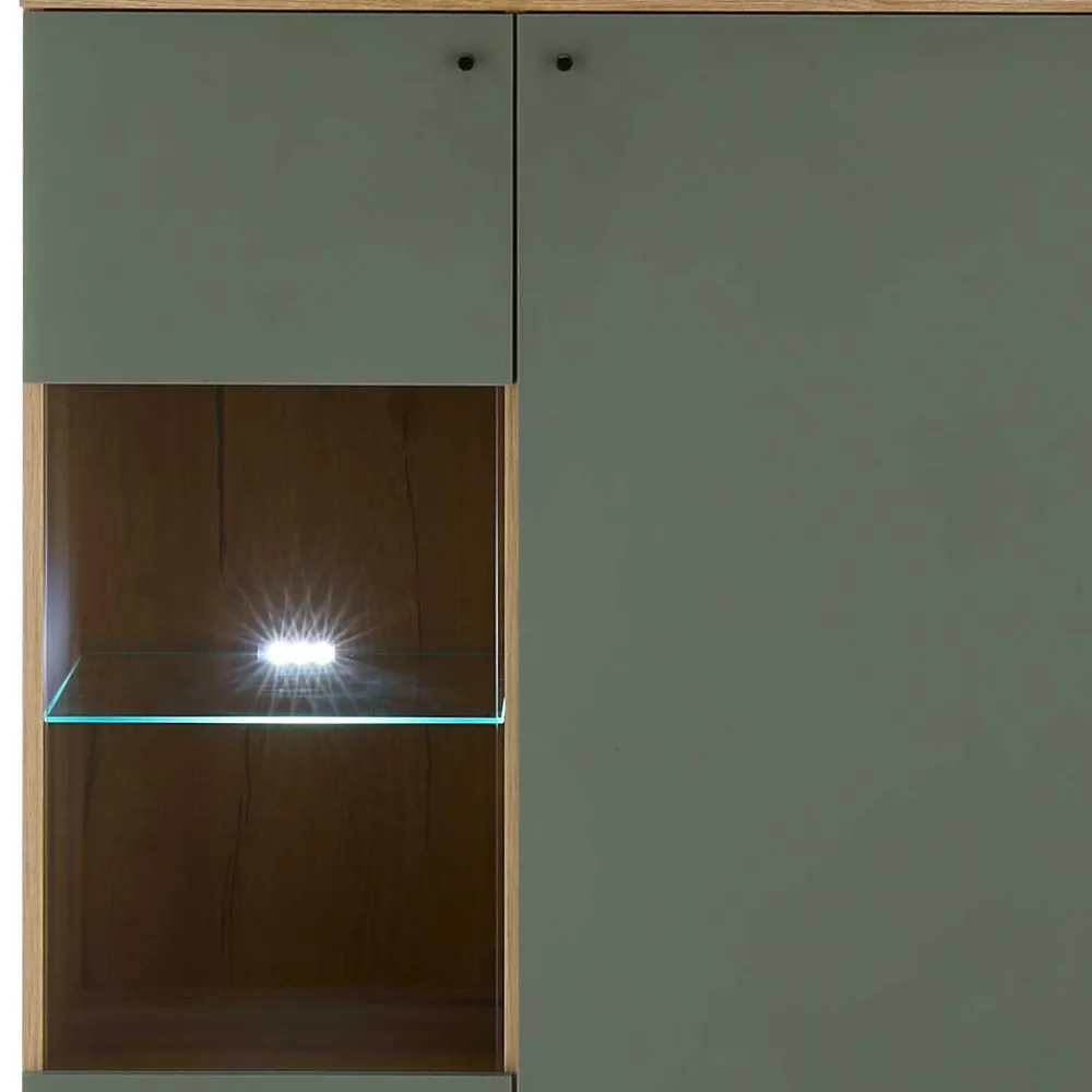 Wohnen Skandinavische Möbel|Küchenschränke*Highboard in Graugrün und Wildeiche - Oliva