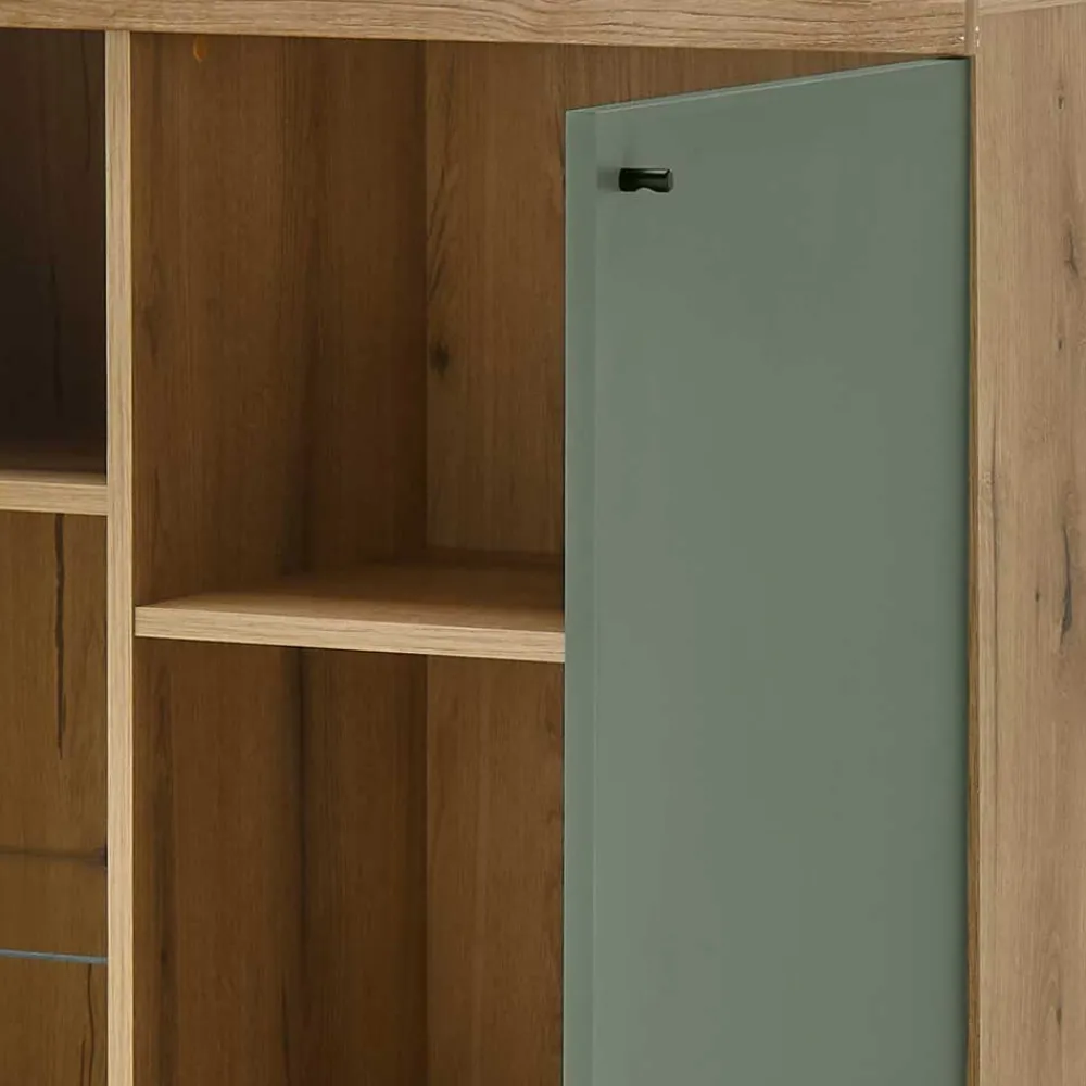 Wohnen Skandinavische Möbel|Küchenschränke*Highboard in Graugrün und Wildeiche - Oliva