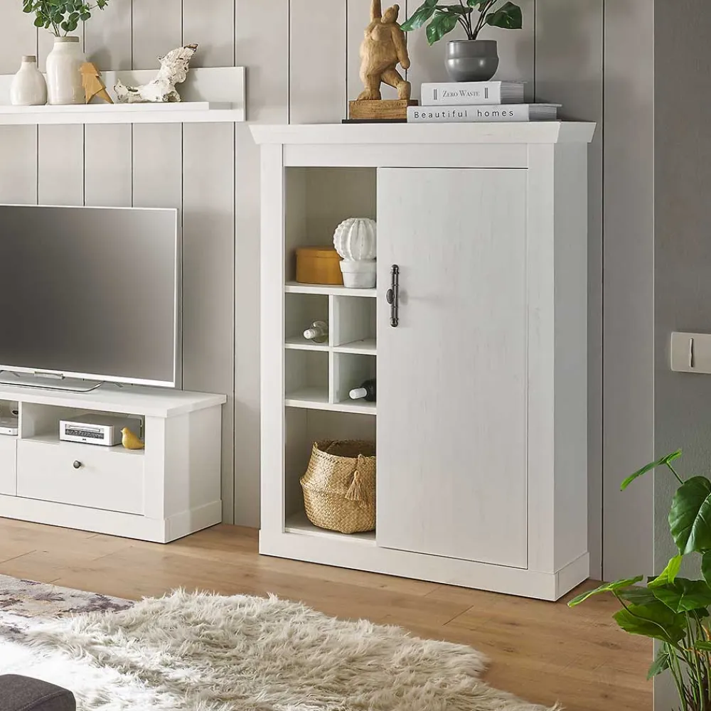 Wohnen Sideboards & Kommoden|Skandinavische Möbel*Highboard in weißer Holzoptik Pinie - Liancos