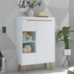 Wohnen Vitrinen|Wohnzimmer-Vitrinen*Highboard mit Glas im Skandi Design - Ginko