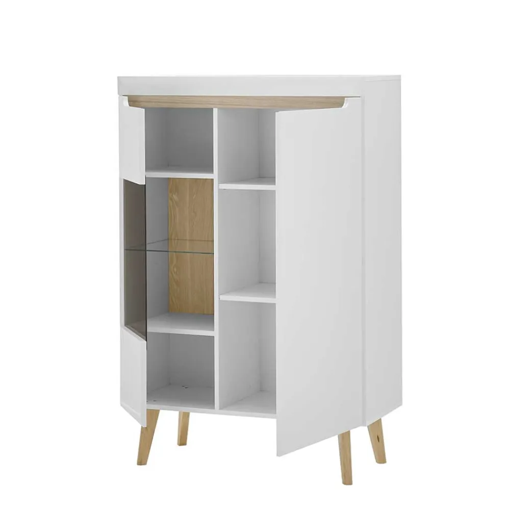 Wohnen Vitrinen|Wohnzimmer-Vitrinen*Highboard mit Glas im Skandi Design - Ginko
