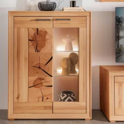 Wohnen Highboard mit Glaseinsatz aus geölter Kernbuche - Sarosca