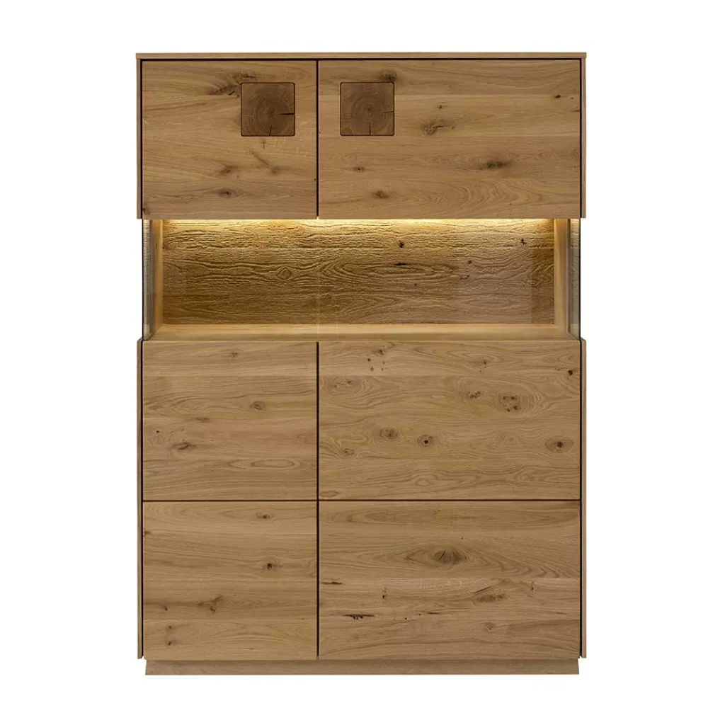 Wohnen Sideboards & Kommoden|Sideboards & Kommoden*Highboard mit Glaseinsatz aus Wildeiche massiv - Millena