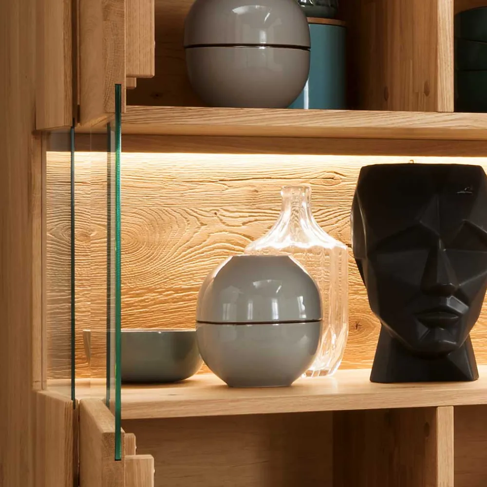 Wohnen Sideboards & Kommoden|Sideboards & Kommoden*Highboard mit Glaseinsatz aus Wildeiche massiv - Millena