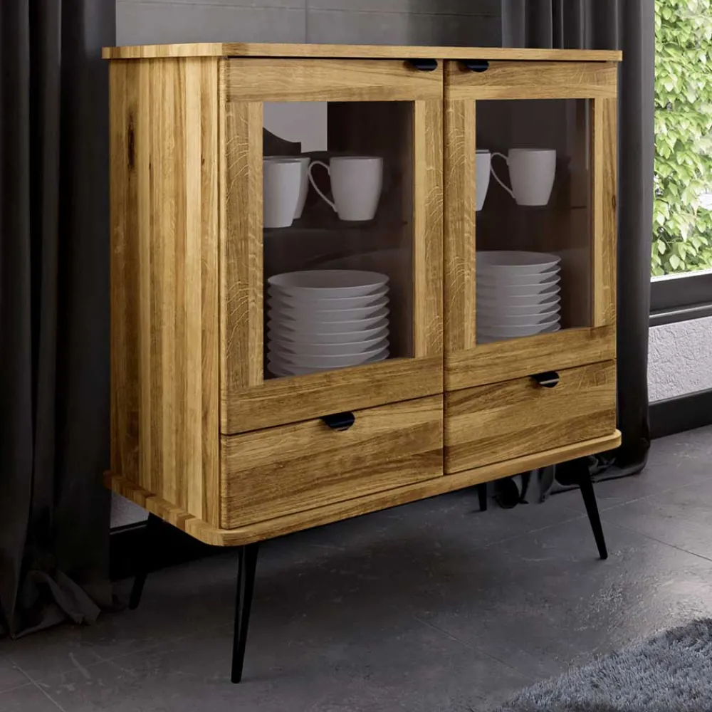 Wohnen Vitrinen|Wohnzimmer-Vitrinen*Highboard mit Glastüren mit zwei Schubladen - Casarius