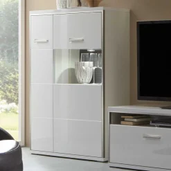 Wohnen Esszimmerschränke|Highboards*Highboard Tacroma in Hochglanz Weiß Glas