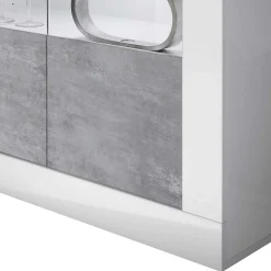 Wohnen Highboard Vitrine in Beton Optik & Weiß HG - Narandu