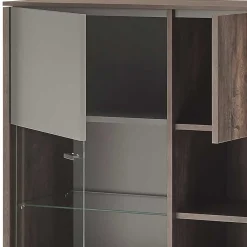 Wohnen Küchenschränke|Sideboards & Kommoden*Highboard Vitrine in Eiche Dunkel & Grau - Mundo