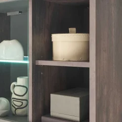 Wohnen Küchenschränke|Sideboards & Kommoden*Highboard Vitrine in Eiche Dunkel & Grau - Mundo