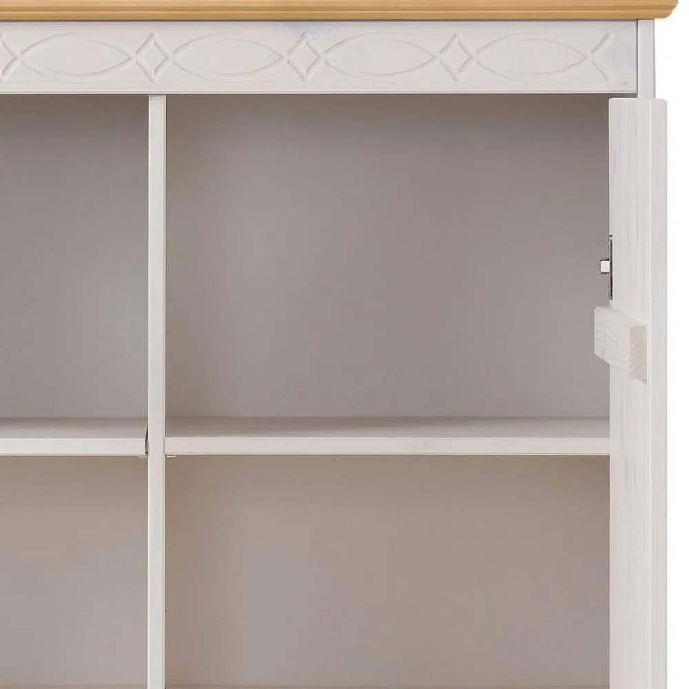 Wohnen Landhausmöbel|Vitrinen*Highboard Vitrine in Weiß und Kiefer Honig - Zentra