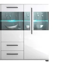 Wohnen Highboards|Esszimmerschränke*Highboard Vitrine Jetongos in Weiß Hochglanz Glas