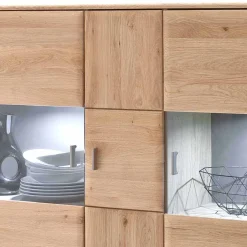 Wohnen Highboard Vitrine Vernella aus Eiche hell geölt