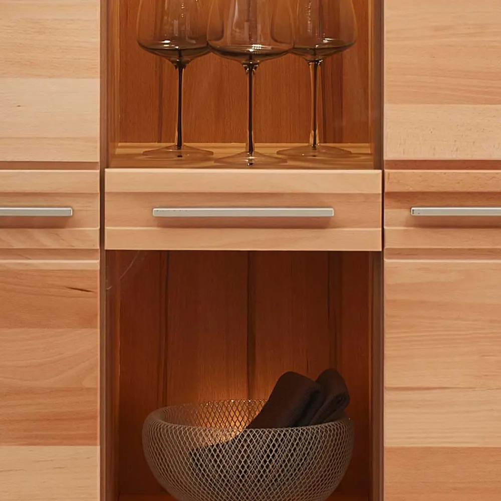 Wohnen Highboard Vitrinenschrank aus Kernbuche massiv - Amyonta