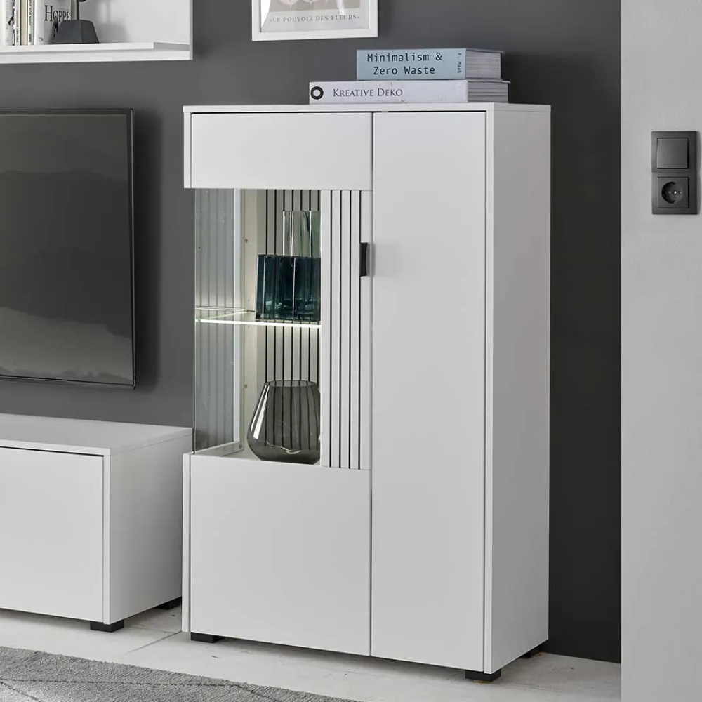 Wohnen Küchenschränke|Vitrinen*Highboard-Vitrine in Weiß - Dualkos