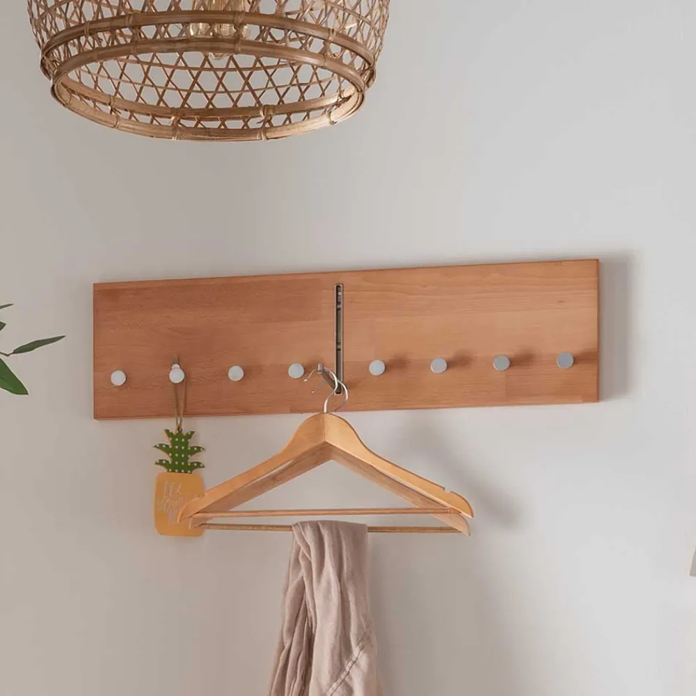 Wohnen Hängegarderobe aus Buche Massivholz und Metall - Shimousa