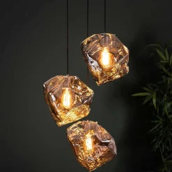 Wohnen Hängeleuchte mit drei Glasschirmen in Stein Optik - Arescona