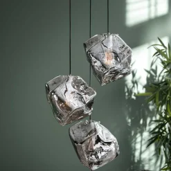 Wohnen Hängeleuchte mit drei Glasschirmen in Stein Optik - Arescona