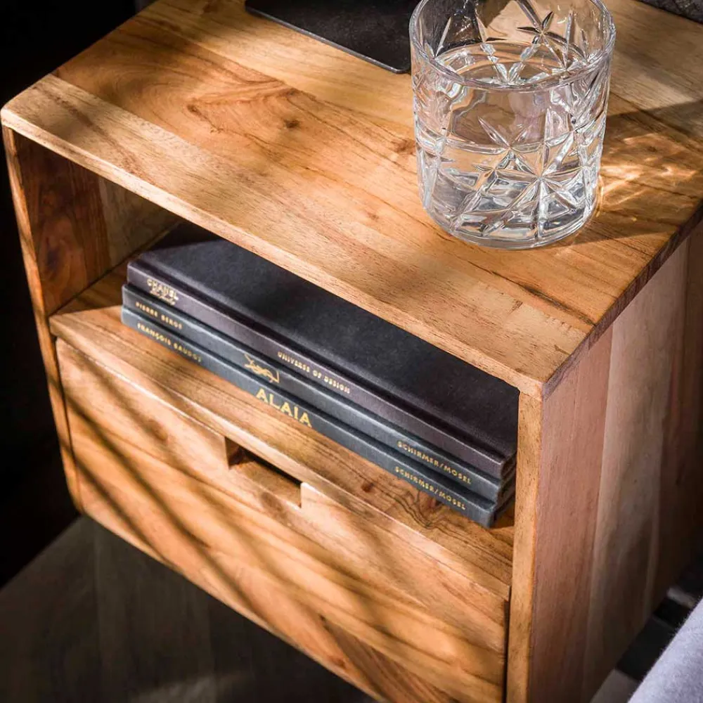 Wohnen Hängende Nachtkommoden aus Akazie - Materra (2er Set)