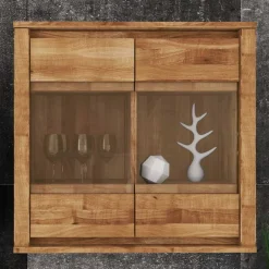 Wohnen Vitrinen|Wohnzimmer-Vitrinen*Hängende Vitrine Nadalia aus Wildeiche Massivholz