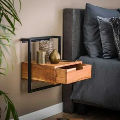 Wohnen Kommoden|Nachttische*Hängender Wand-Nachttisch aus Akazie Massivholz - Lescas
