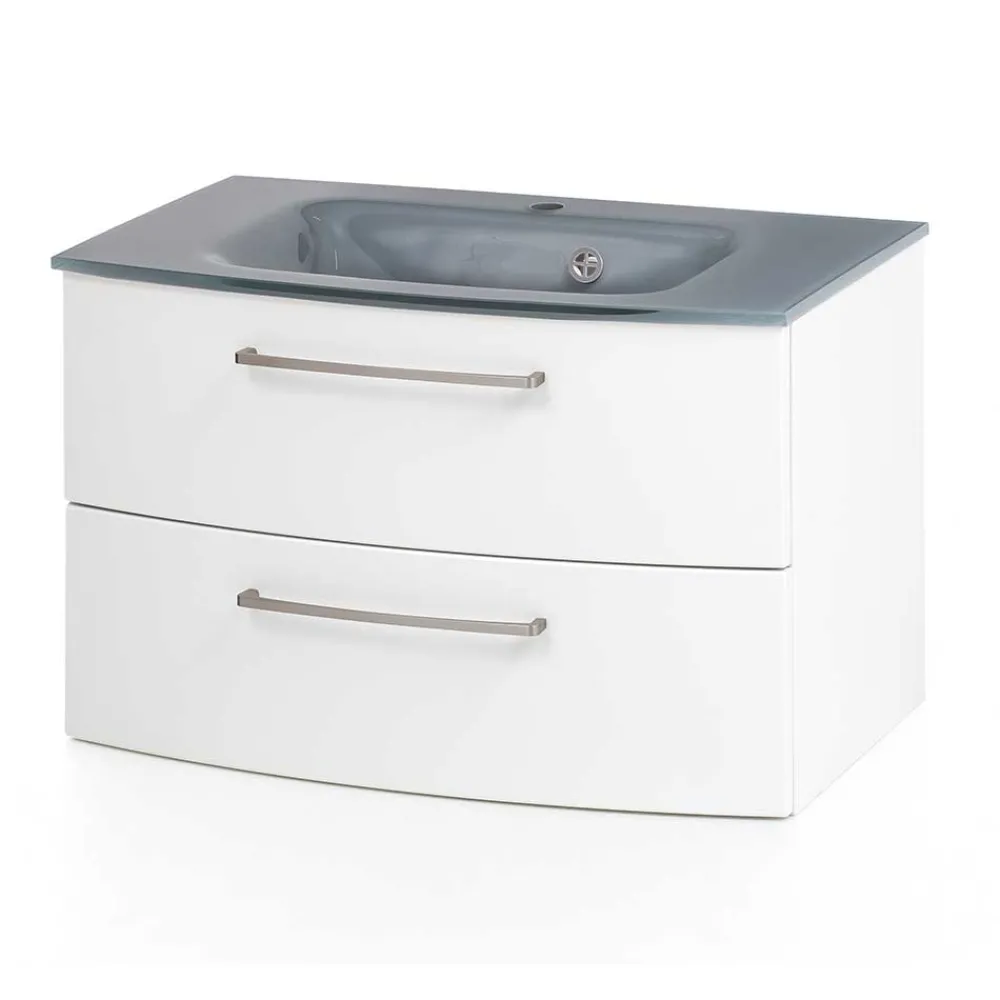 Wohnen Hängender Waschtisch mit Glasbecken in Grau - Anjunica