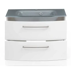 Wohnen Hängender Waschtisch mit Glasbecken in Grau - Anjunica