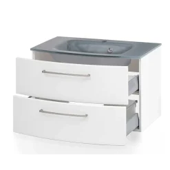 Wohnen Hängender Waschtisch mit Glasbecken in Grau - Anjunica