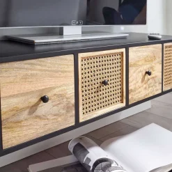Wohnen Hängendes TV Board aus Holz & Wiener Geflecht - Leiria