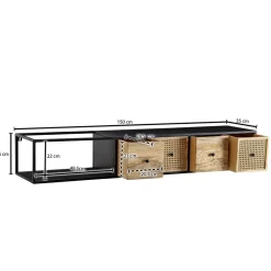 Wohnen Hängendes TV Board aus Holz & Wiener Geflecht - Leiria